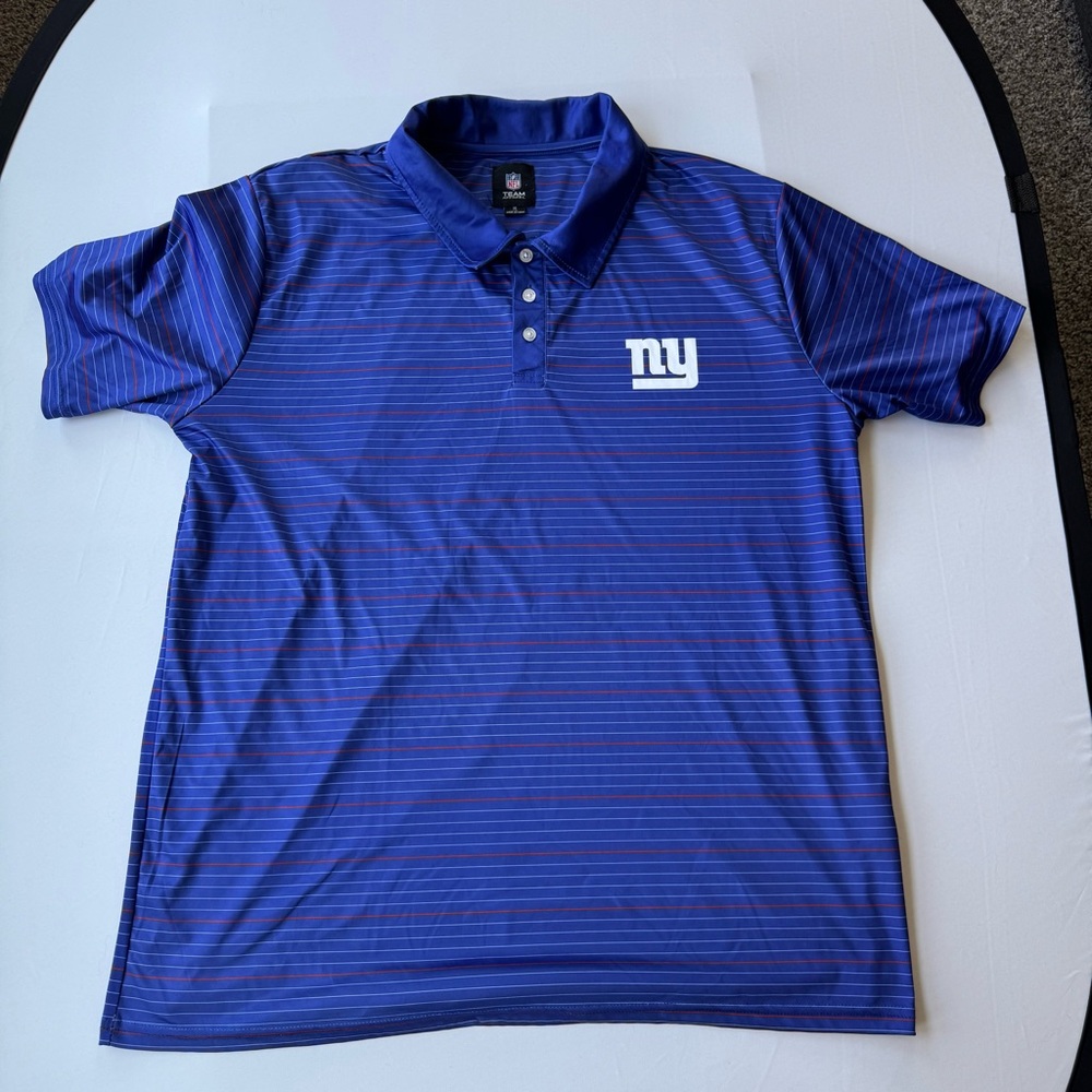 Men’s NFL Football New York Giants NY Logo Blue Striped Golf Polo Shirt Size XL